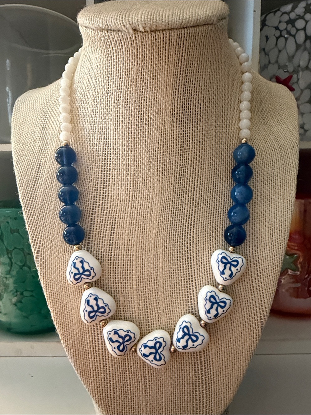 Blue & white beaded necklace